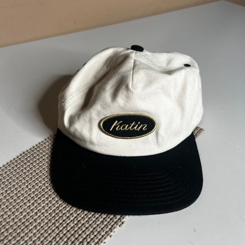 Katin Mens Snapback Hat Cream Black Canvas Surf Patch Logo Adjustable Cap